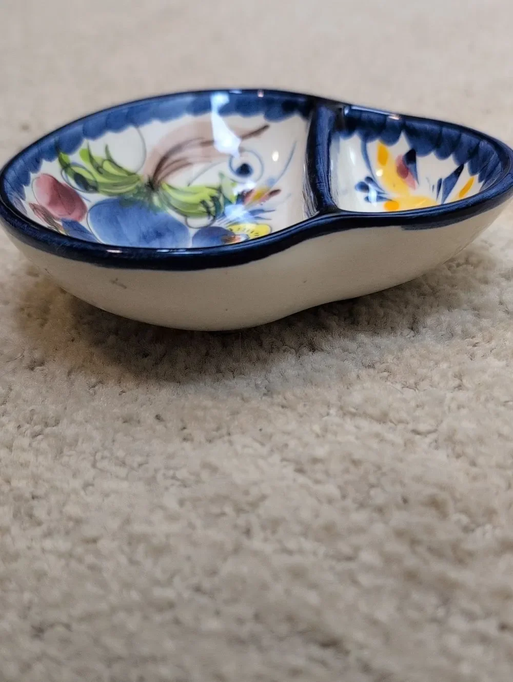 Faireal Portuguese Hand-Painted Floral Ceramic Olive Dish Vintage
